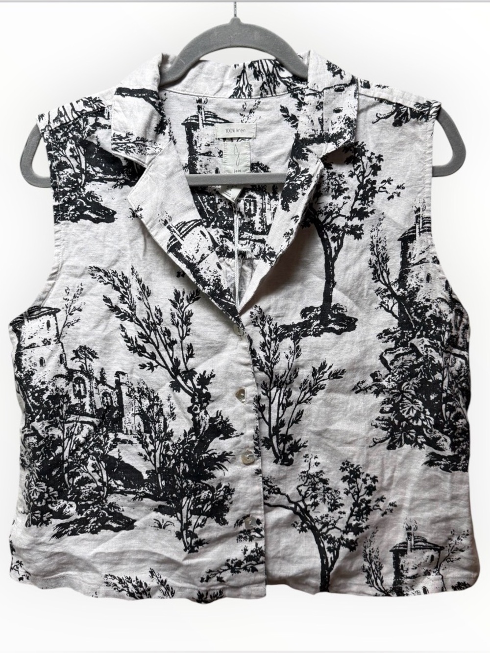 NWT Joie 100% linen toile de Jouy button-up vest sleeveless crop top medium